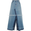 New Fashion Frayed Maxi Denim Skirt DEM/DOM Manufacture Wholesale Fashion Women Apparel (TA5188S)